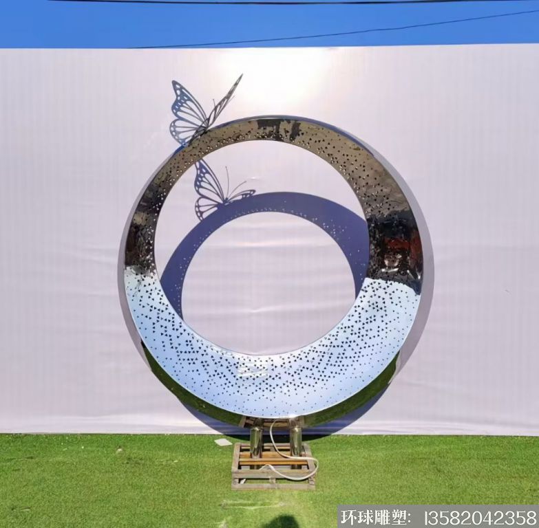 不锈钢蝴蝶圆环雕塑 灯光装饰装置圆环雕塑2